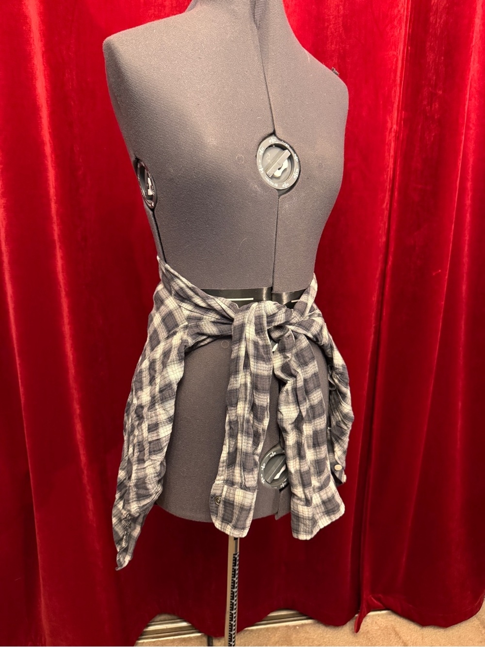 Gray and White Plaid Button-Down Shirt
